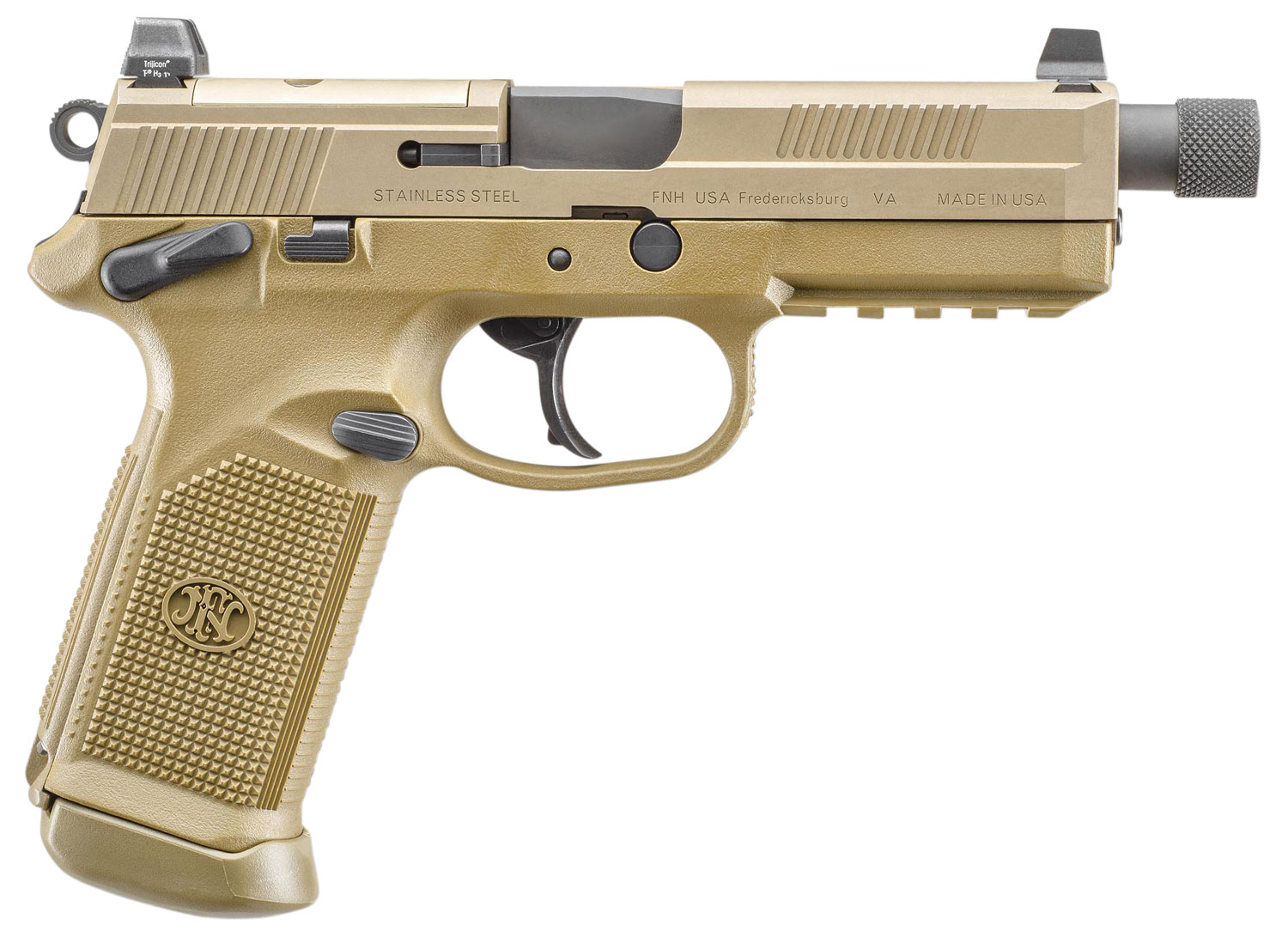 FN 66968 FNX Tactical 45 ACP 5.30″ Threaded Barrel 15+1 , Flat Dark Earth , Manual Safety , Night Sights