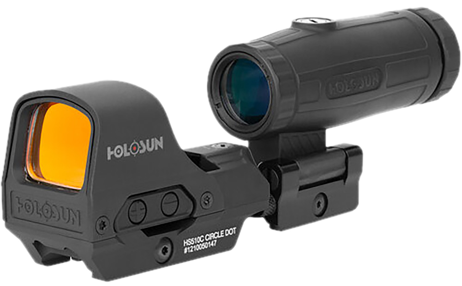 Holosun HE510C-GR/HM3X Black 1x/3x 0.91×1.26″ 2 MOA/65 MOA 2 MOA Green Dot/65 MOA Green Circle Reticle