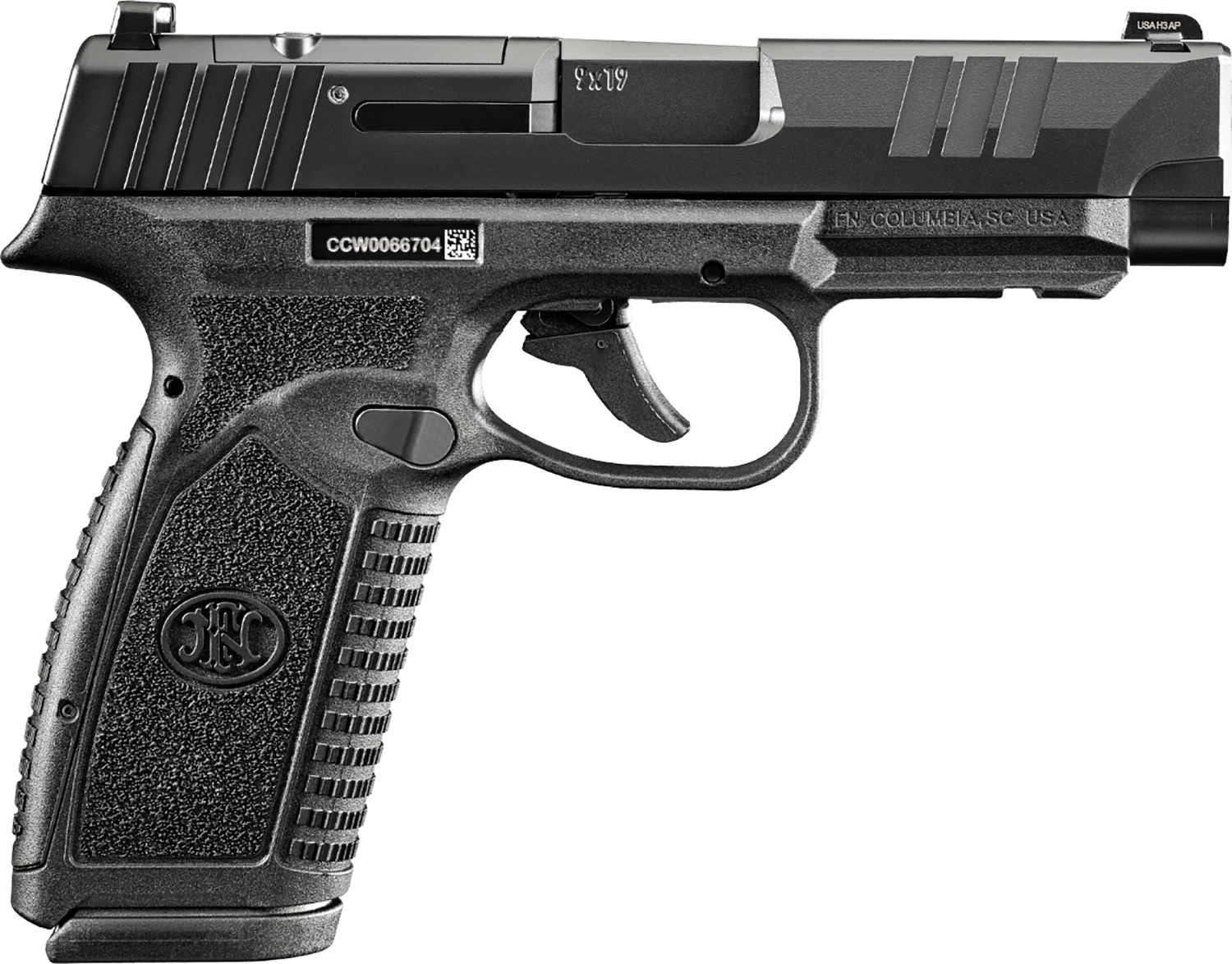 FN 66101763Micro-Compact Frame 9mm Luger 10+1 3.80″ Black Target Crown Steel Barrel, Black PVD Optic Cut/Serrated Stainless Steel Slide & Polymer Frame w/Picatinny Rail Interchangeable Backstrap Grip