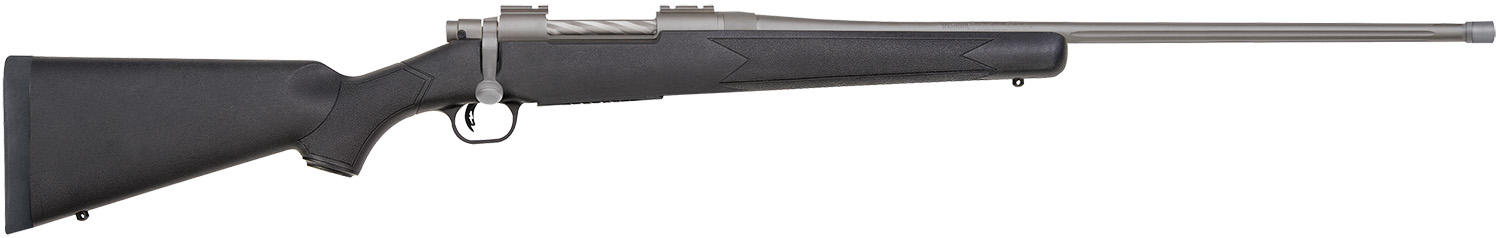 Mossberg 28135 Patriot  Full Size 300 Win Mag 3+1 24″ Stainless Cerakote Fluted Barrel, Stainless Cerakote Receiver Drilled & Tapped, Black Fixed Synthetic Stock, Right Hand
