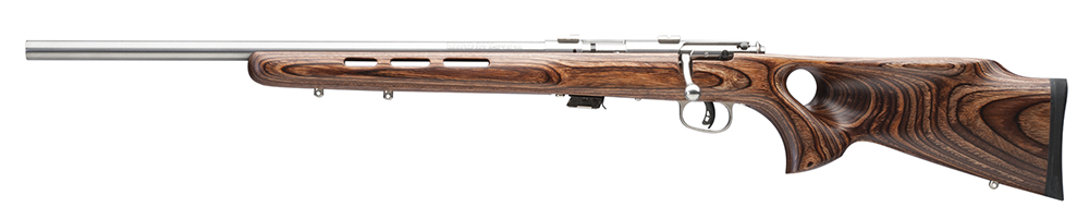Savage Arms 25795 Mark II BTV Full Size 22 LR 5+1 21″ Satin Heavy Button Rifled Barrel, Satin Drilled & Tapped Stainless Steel Receiver, Satin Brown Thumbhole Laminate Stock, Left Hand