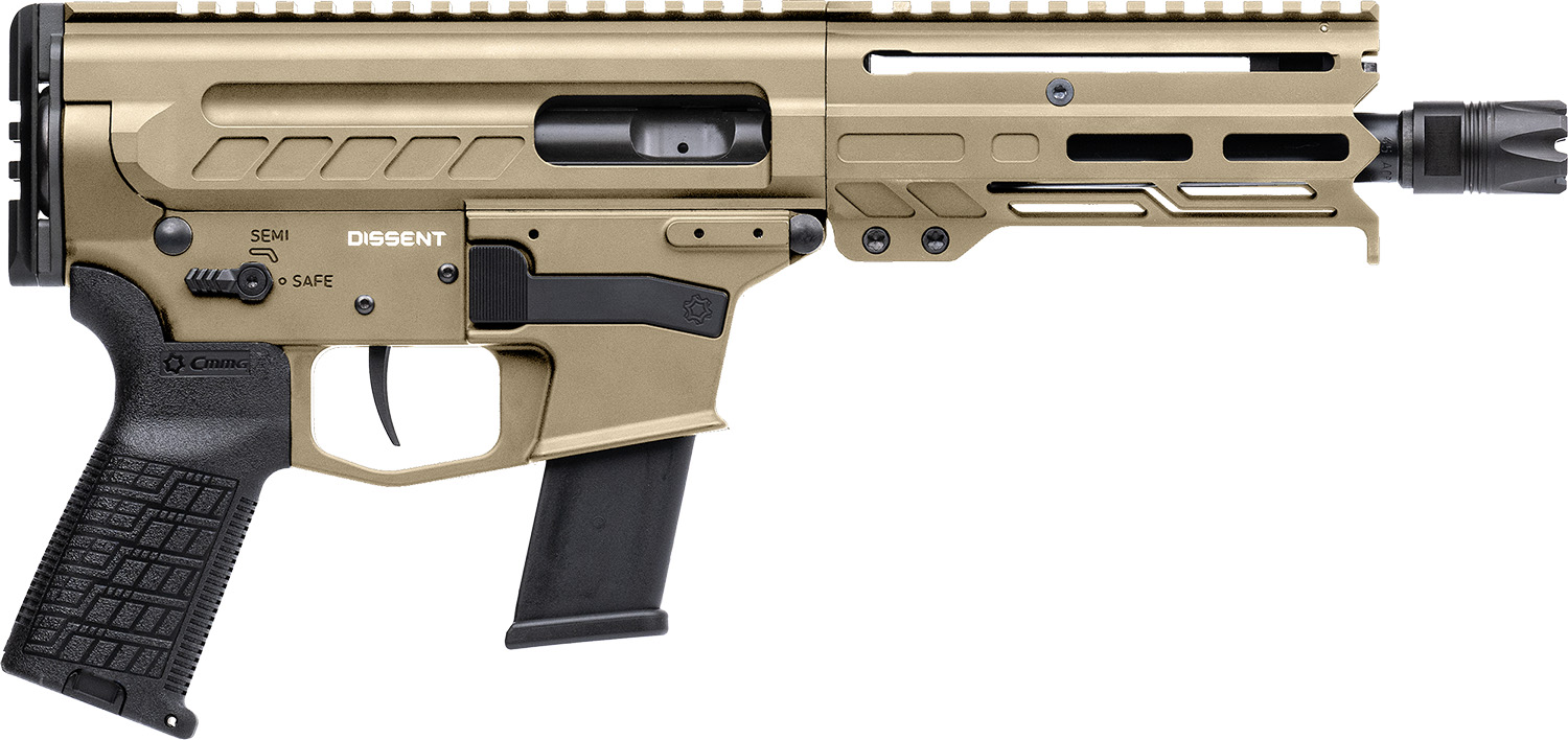 CMMG 45A4C0FCT Dissent MKG 45 ACP 13+1 6.50″ Black Nitride Medium Taper Threaded Barrel, CMMG 5.5″ M-LOK Handguards, Coyote Tan Cerakote Aluminum Picatinny Rail Receiver, CMMG Zeroed Grips