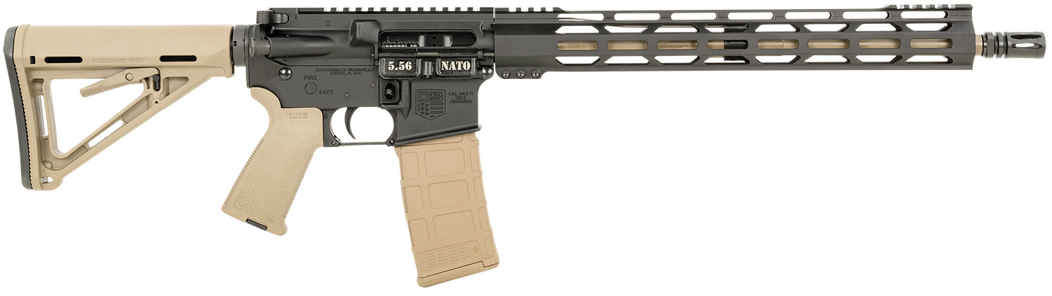 Diamondback DB175AK221 DB15 5.56x45mm NATO 30+1 16″ Chrome Moly Barrel, Black Hard Coat Anodized Receiver, FDE Magpul Carbine Stock & Grip