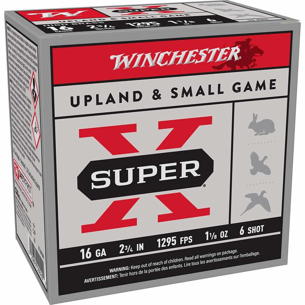 Winchester Super-X High-Brass Shotshells 16 ga 2-3/4″ 1-1/8 oz 1295 fps #6 25/ct