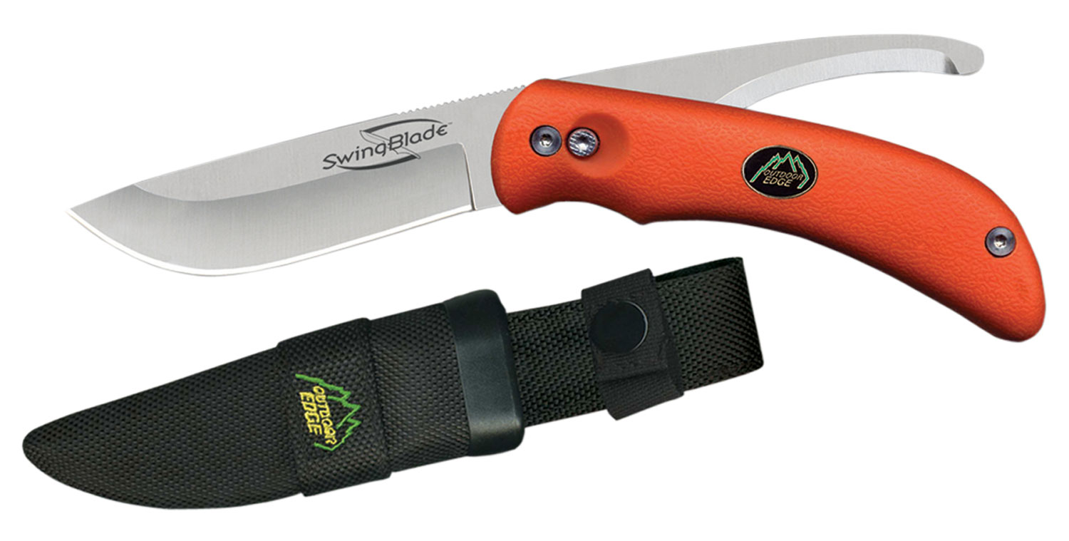 Outdoor Edge SZ20NC SwingBlade 3.60″/3.20″ Folding Skinning/Gutting Plain Aichi AUS8 SS Blade Blaze Orange TPR Handle